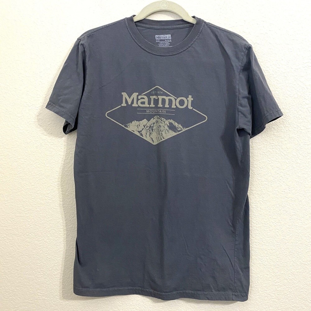 Marmot Mens Shirt Size Medium Organic Cotton Gray Graphic Spellout Tee